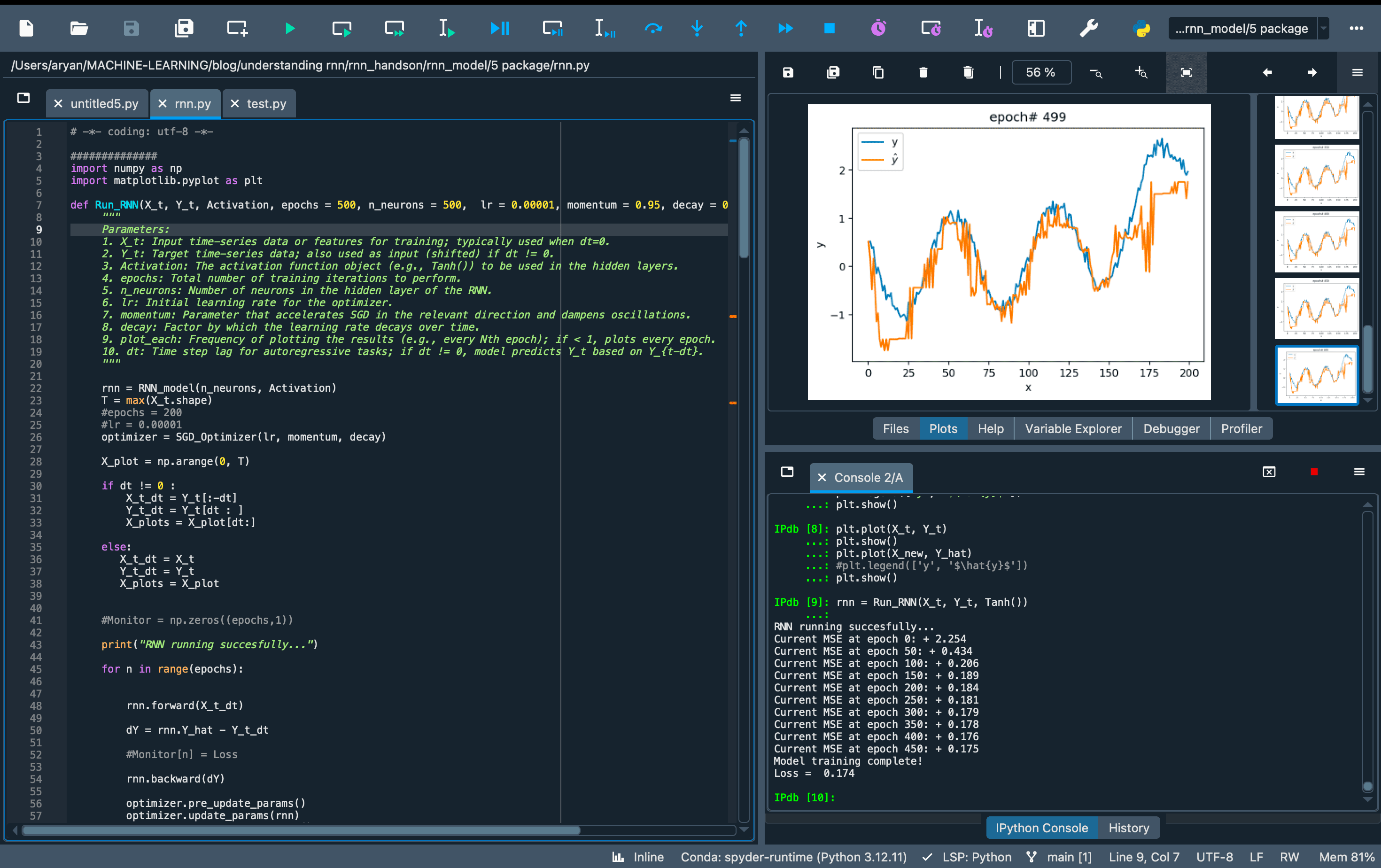 Building RNN from scratch using Python